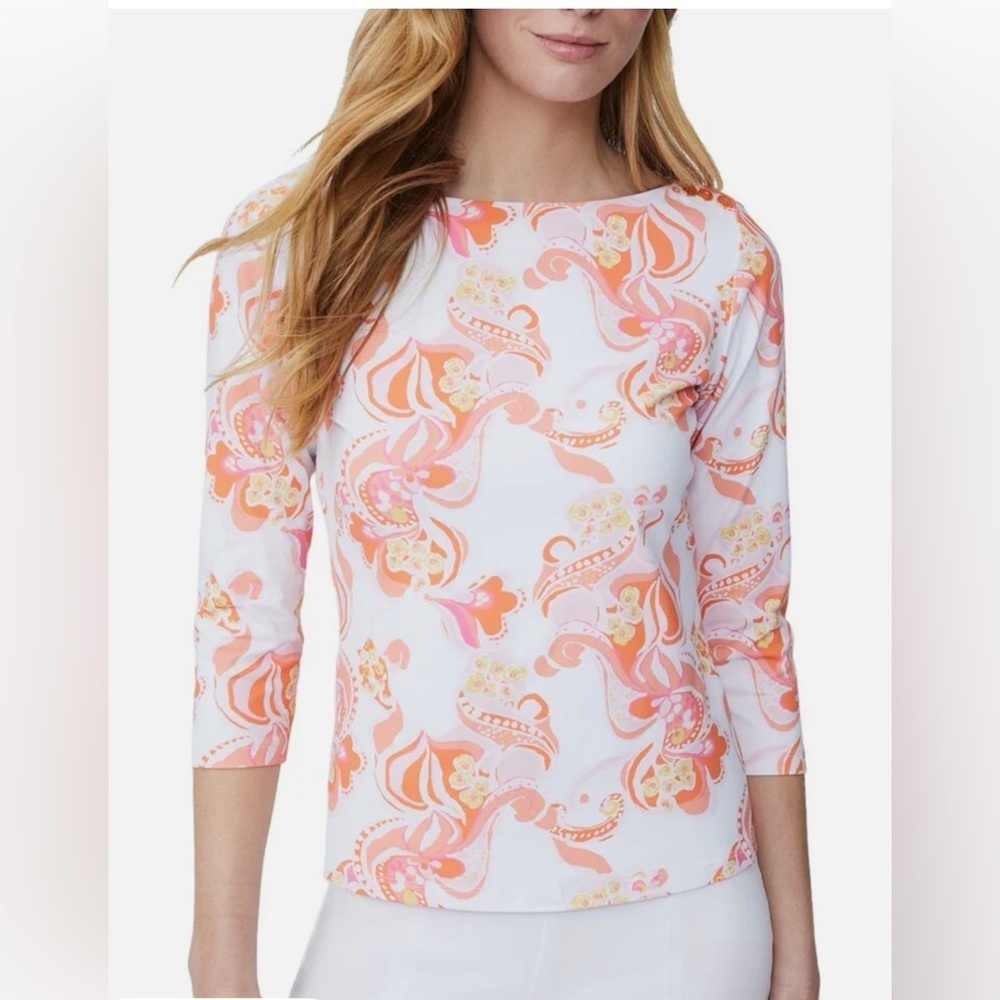 J.McLaughlin Wavesong Top Size Small Boho Chic Preppy Floral Classic